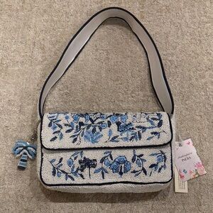 Embroidered beaded Blue Floral Shoulder Bag made in India